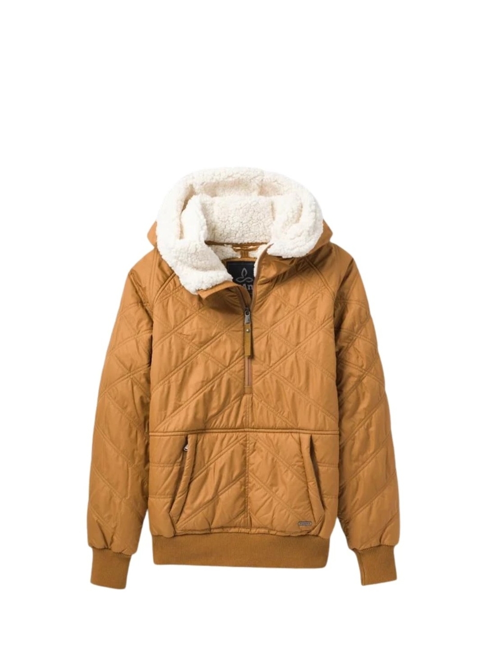 Prana Quilted Utility Pullover Jacket in Camel with Cream Sherpa Hood